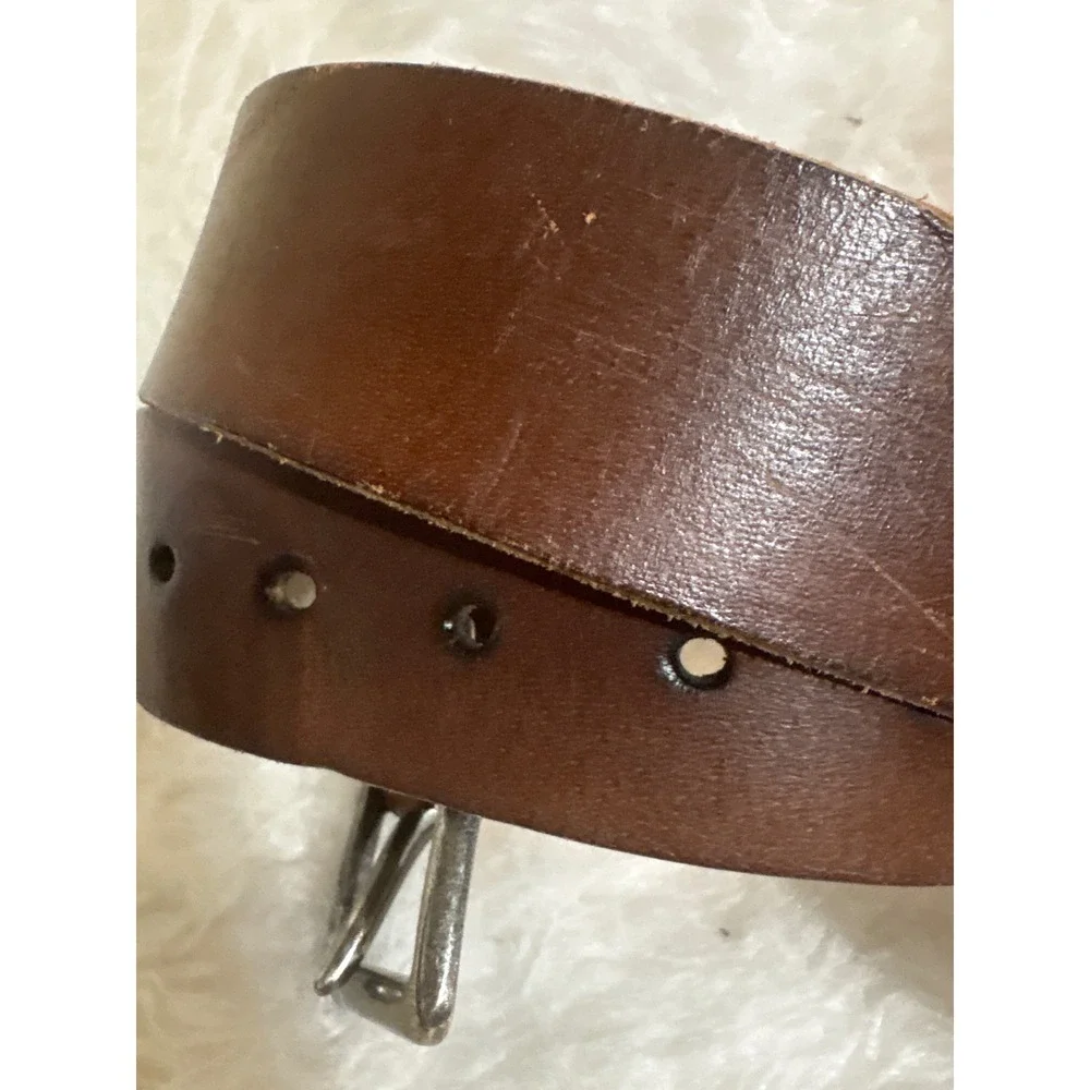Ecko Vintage Belt Mens 32-36 Brown Genuine Leather Silver Buckle Eyelet Casual